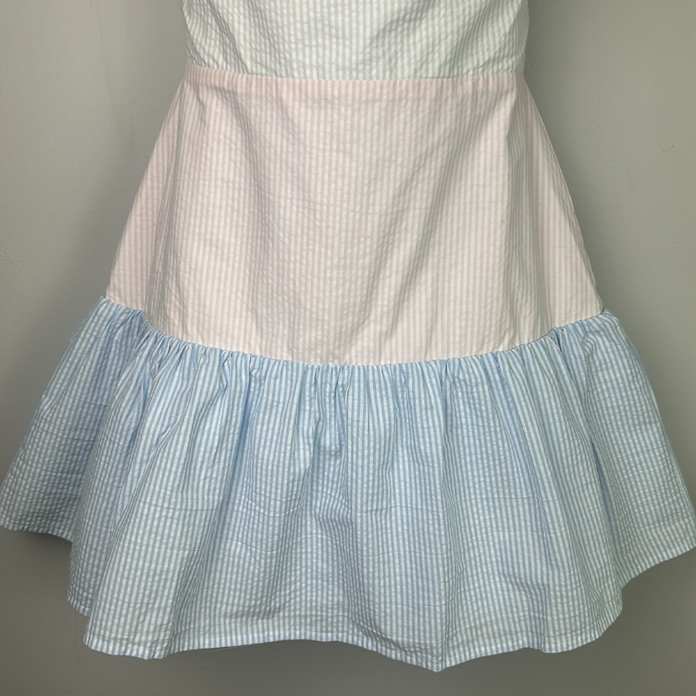 NEW Lovers + Friends Caesar Seersucker Mini Dress Bow Ties Small Cotton Summer - Picture 5 of 16